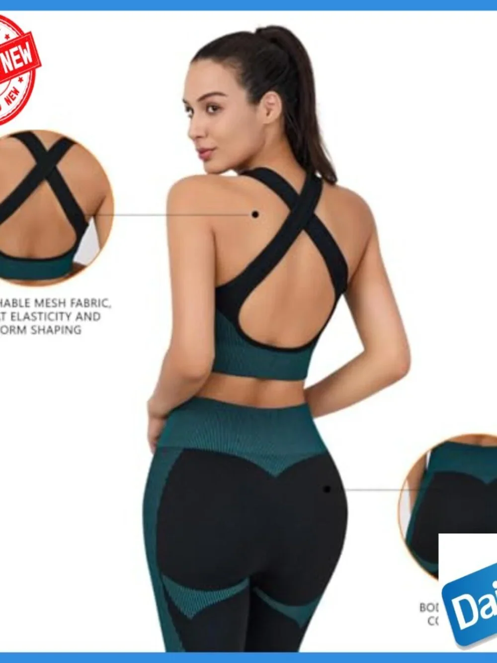 Seamless Workout Set High-Waist Leggings Sports Bra Crop Top Medium